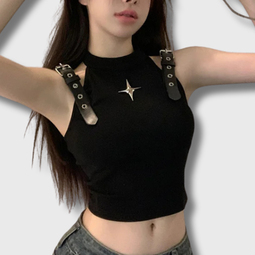 Crop Débardeur Coréen Noir