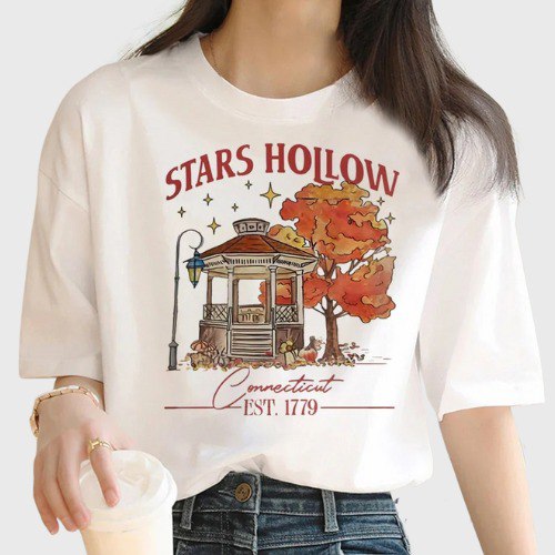 T-shirt Coréen Blanc Imprimé