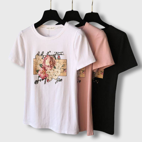 T-Shirt Coréen à Fleur