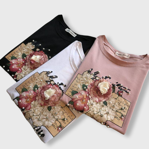 T-Shirt Coréen à Fleur